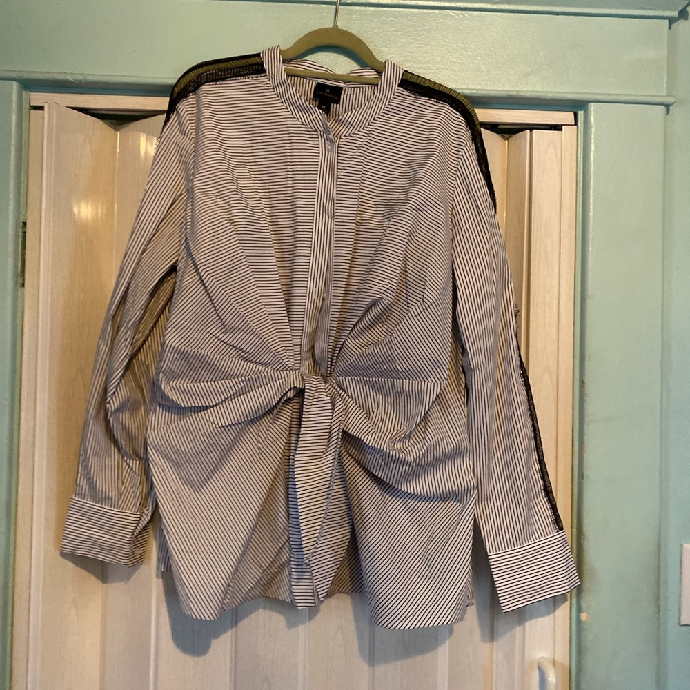 Striped blouse, with tied front